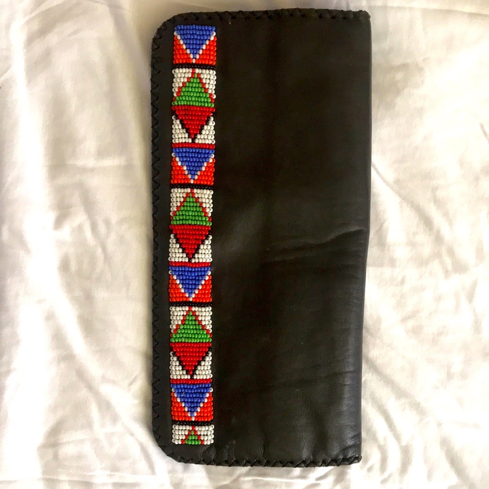 Hand made leather wallet with beads